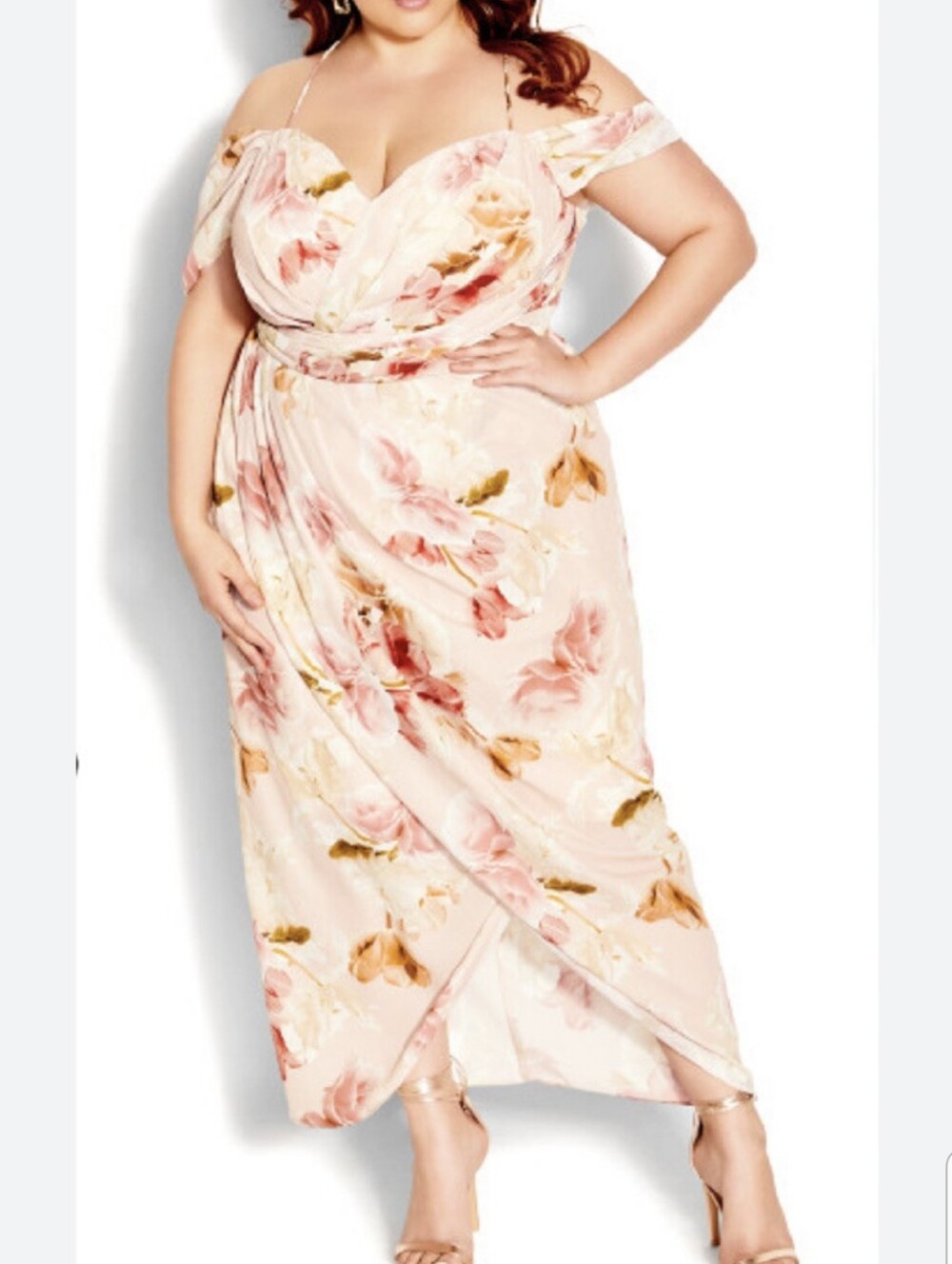 City Chic Floral Dress in Blush and Cream Size 22 Wedding Guest Romantic